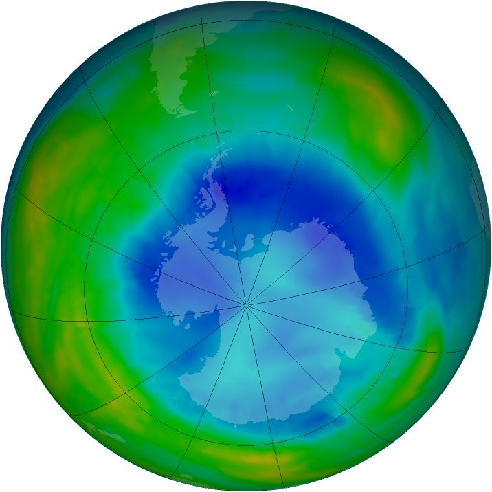 Antarctic ozone map for 26 August 2015